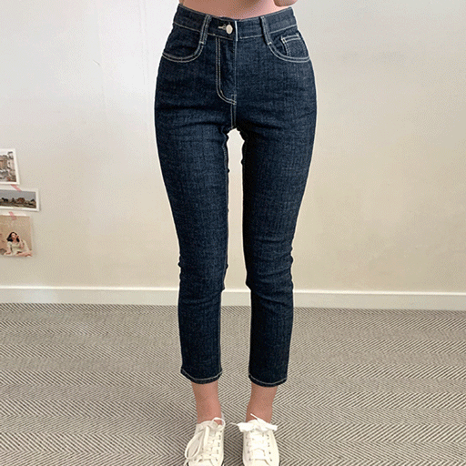 [색감존예/빅사이즈추가!] 생지 밴딩 속밴딩 하이웨스트 일자 데님 팬츠 *스키니 일자진 밑단 트임*