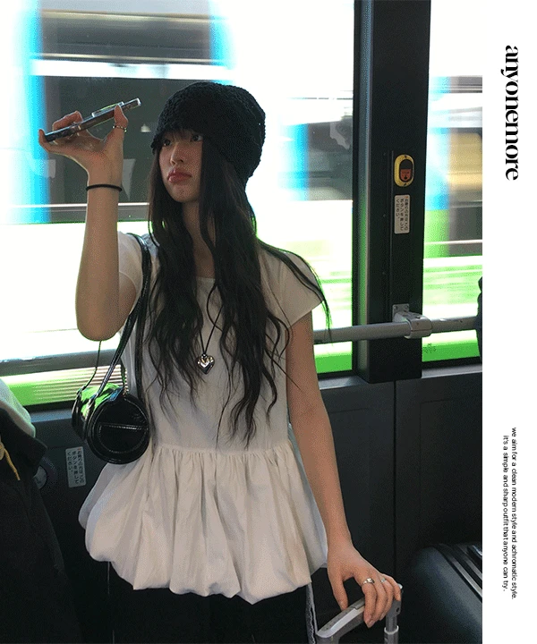[코디문의폭주🖤] 퍼팅 벌룬 반팔 캡소매 블라우스 (3color)