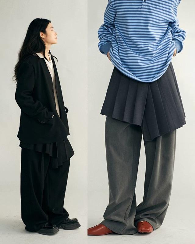 NIKKOGROCERY 플리츠 언발란스 스커트 (2 컬러)