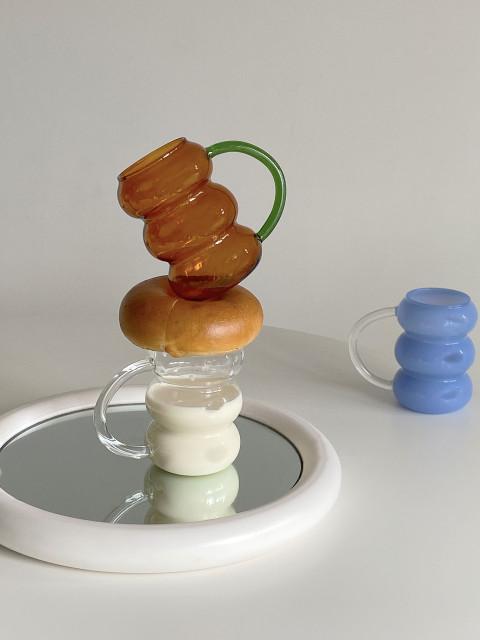 글라스 3단 도넛 유리잔 투명 가벼운유리컵 홈카페 (4color)