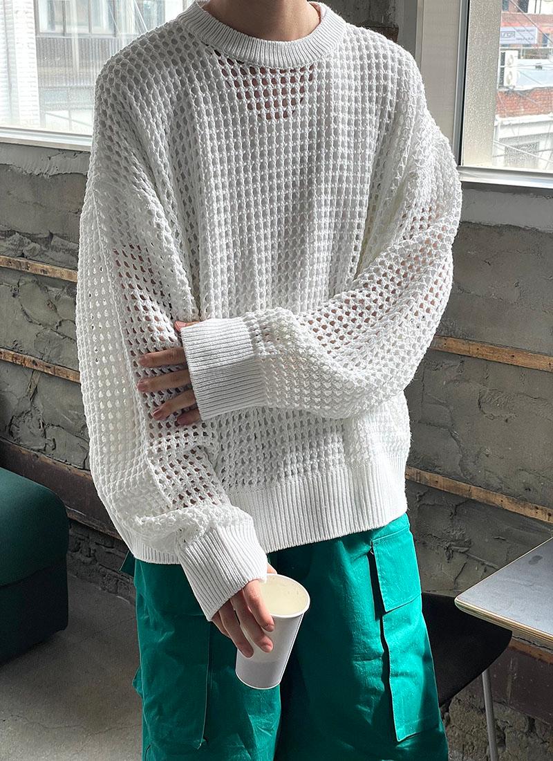 Netting round neck knit