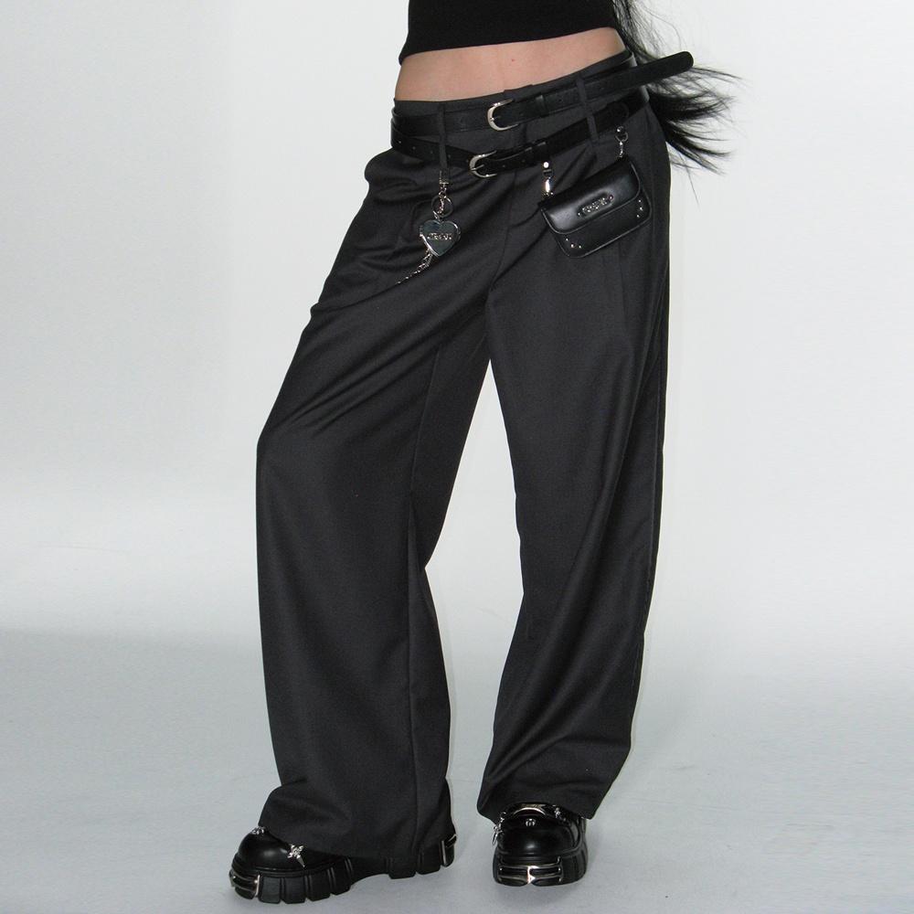 LOW-RISE RIVET WIDE PANTS_CHARCOAL