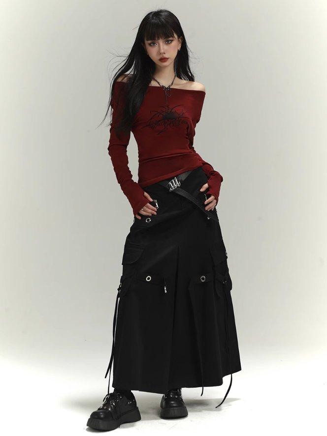 Silver Studded Design Work Silhouette Long Skirt LAD0028