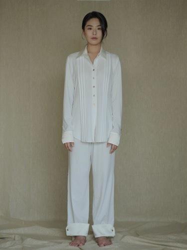 Pin-Tuck Pajama Set Up - cream