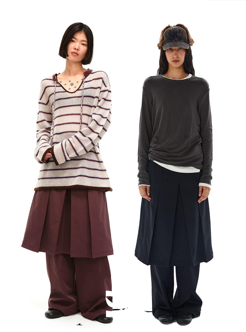 Two-Piece Pleated Skirt Wide Pants