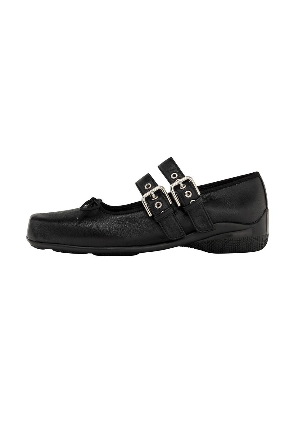 BUCKLE BALLET FLATS, BLACK