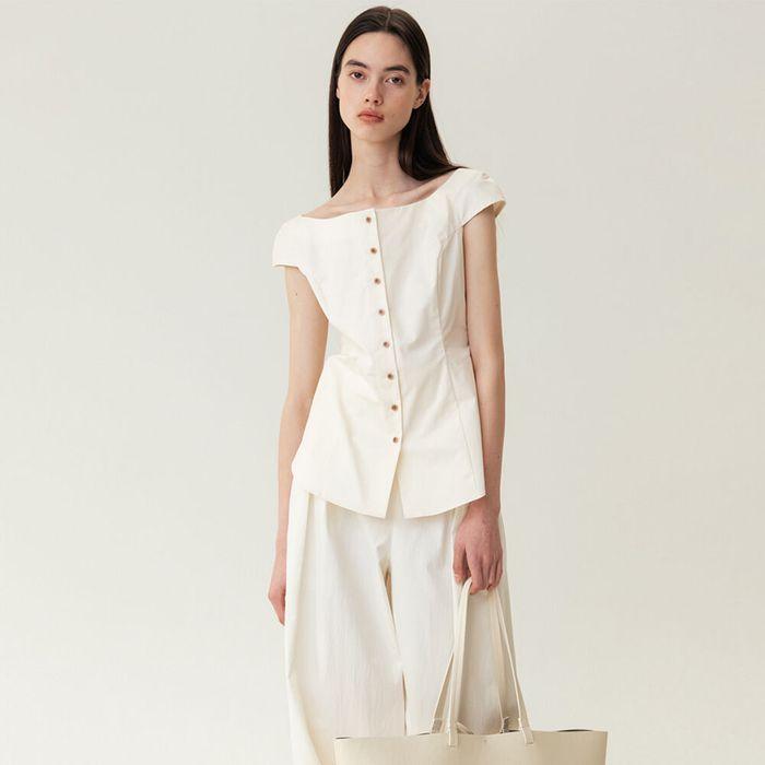 Boat-Neck Blouse Cream
