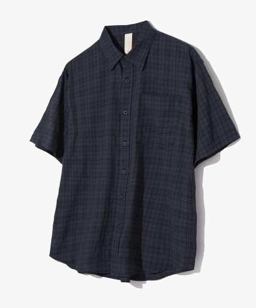 님보 체크 하프 셔츠 네이비
