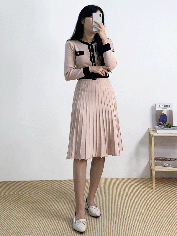 [당일출고/겨울원피스/3color]여우 배색 벨트 플리츠 주름 라운드넥 롱원피스/플리츠원피스 트위드원피스 하객원피스 하객룩 출근룩 파티룩 연말룩 겨울원피스 니트원피스 가을원피스 후드원피스 셔츠원피스 브라이더샤워 골지원피스 샤스커트 플레어원피스 쉬폰원피스