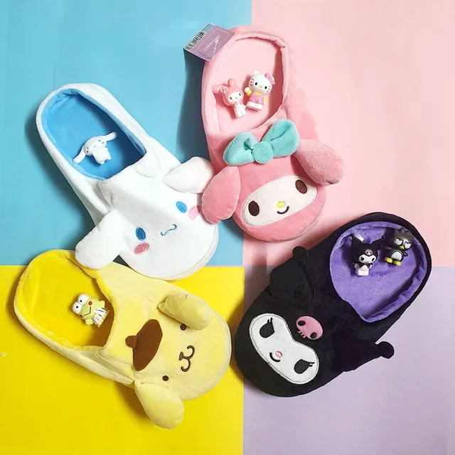 [정품/원가할인판매] 산리오 슬리퍼 겨울 실내화 쿠로미 마이멜로디 시나모롤 폼폼푸린