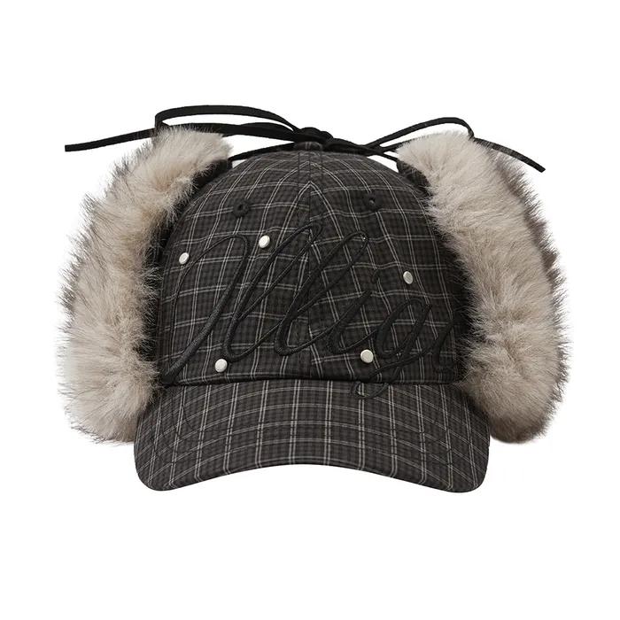 플러피 이어플랩 캡 체크 그린