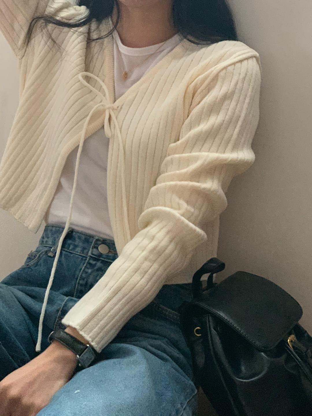 볼레로가디건 골지가디건 세미크롭 숏 아이보리 봄 간절기 레이어드 긴팔 여성