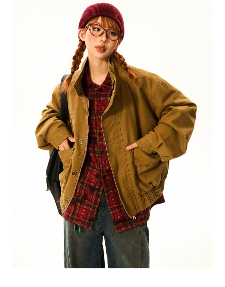 YOUNG STAGE Vintage Stand-up Collar Work Jacket (2color)