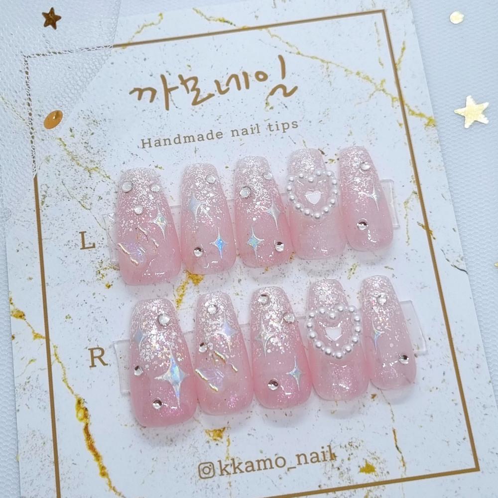 힙한 핑크 트윙클 수제네일팁