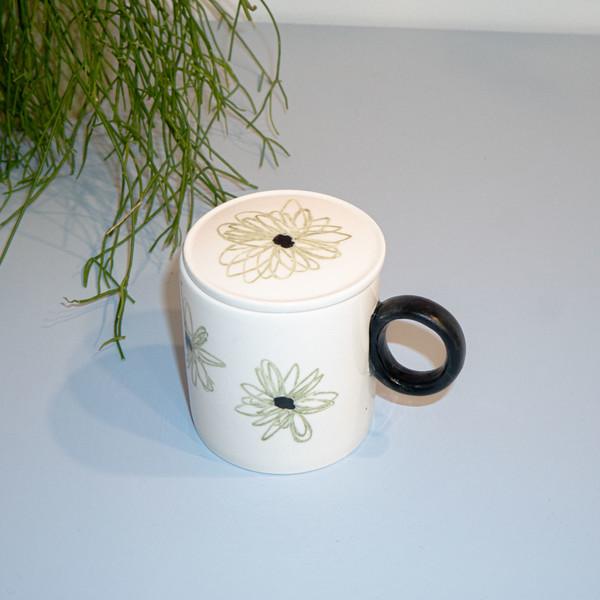 vintage green flower mug