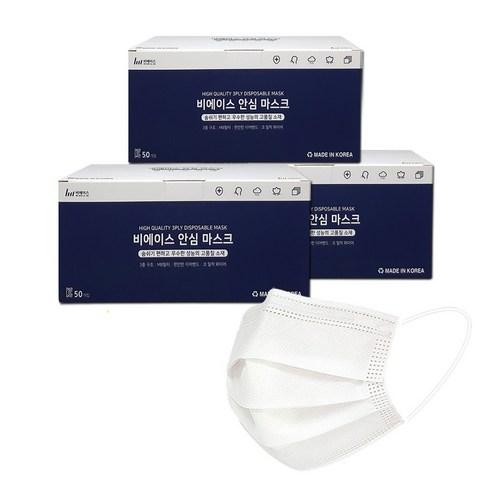 비에이스 국산 일회용 덴탈마스크 중형, 50개입, 3개, 화이트