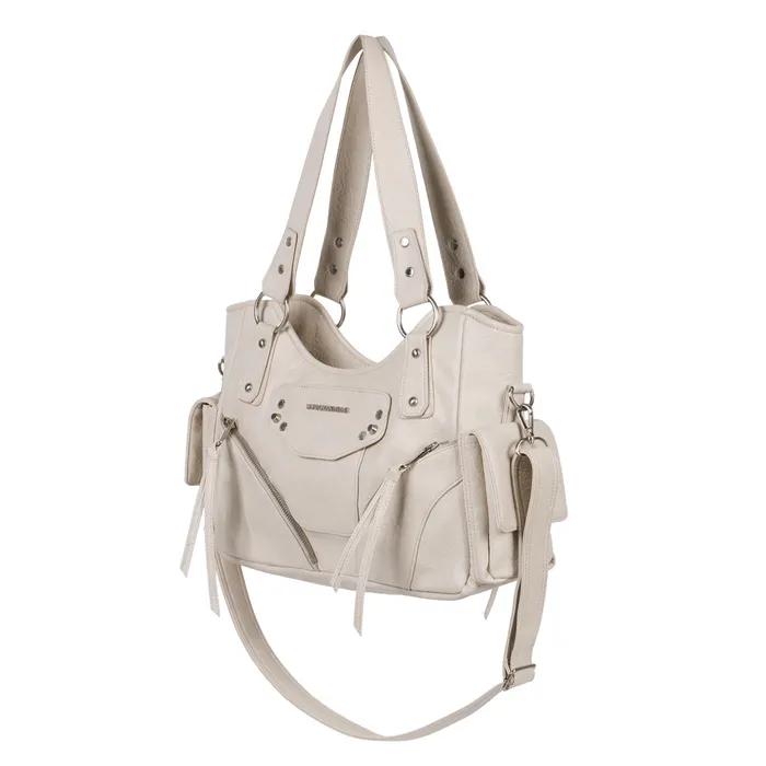 Studded Leather Shoulder Bag (Cream)