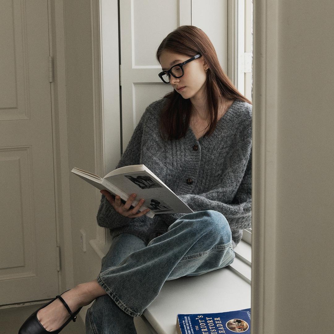 울 오버 케이블 니트 가디건_Gray