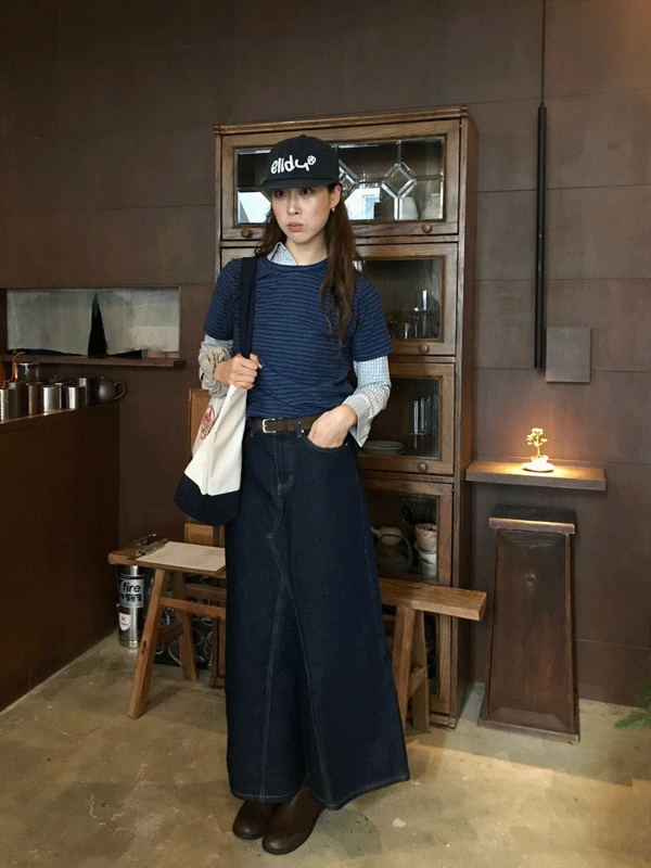 deep blue maxi denim skirt
