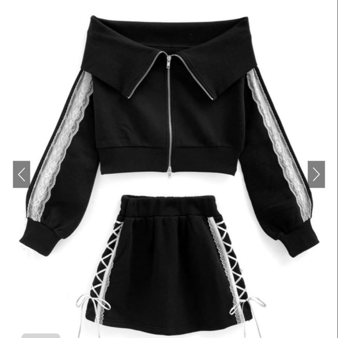 GRLのレースブルゾン×ミニスカートスウェットセットアップ [pm565]
