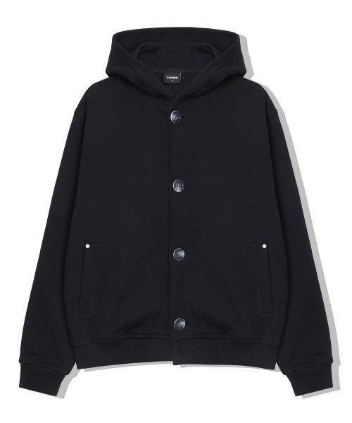 버튼 스웨트 후드 자켓 (BK)