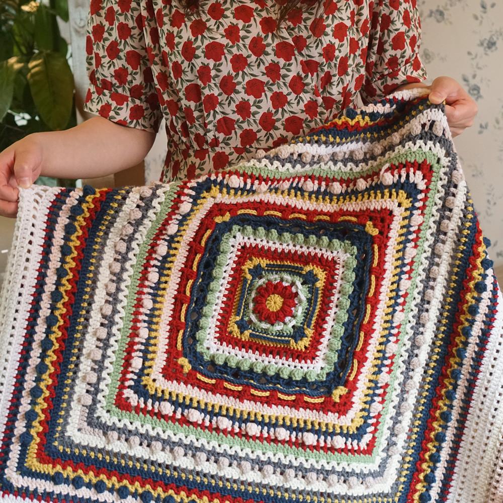 [손뜨개 키트]  레트로 플라워 블랭킷 - 코바늘 만다라 패턴 인테리어 블랭킷 뜨개질 패키지