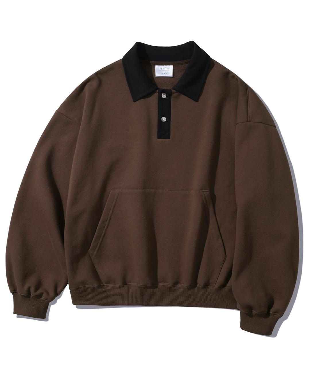 노마드 투톤 카라 맨투맨 브라운 HYMT4526