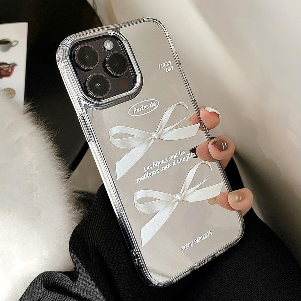 아이폰16 프로 발레코어 리본 진주 미러 케이스