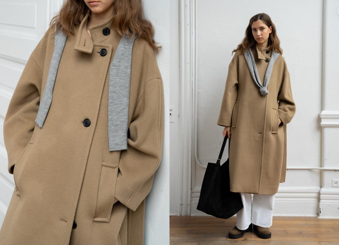 CASHMERE BELTED LONG COAT (SAND BEIGE)