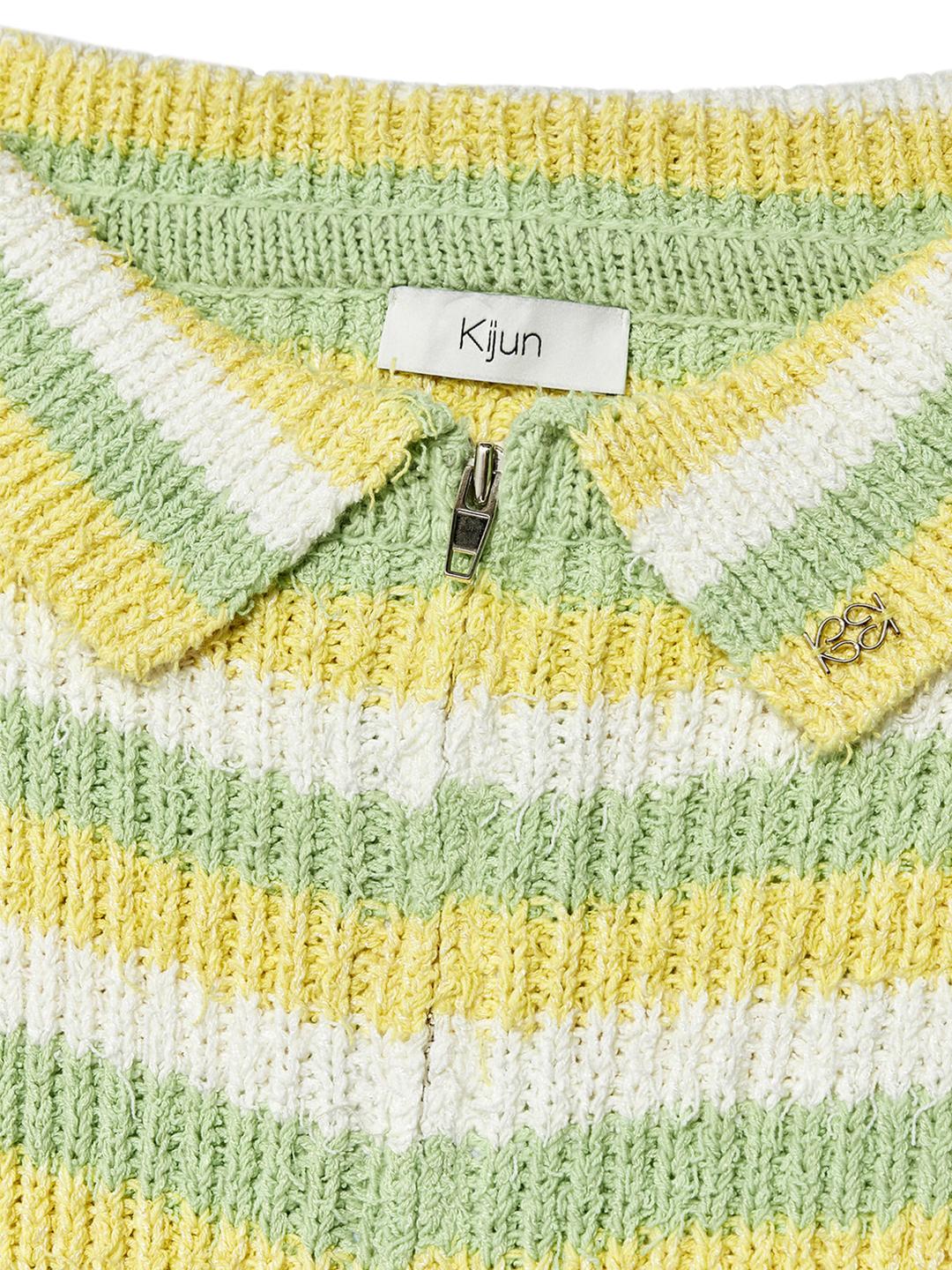 Off-Shoulder Knit Cardigan Yellow Stripe