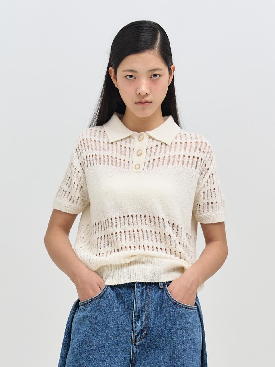[6/7 RESERVED DELIVERY]HOLEY KNIT TOP(IVORY)