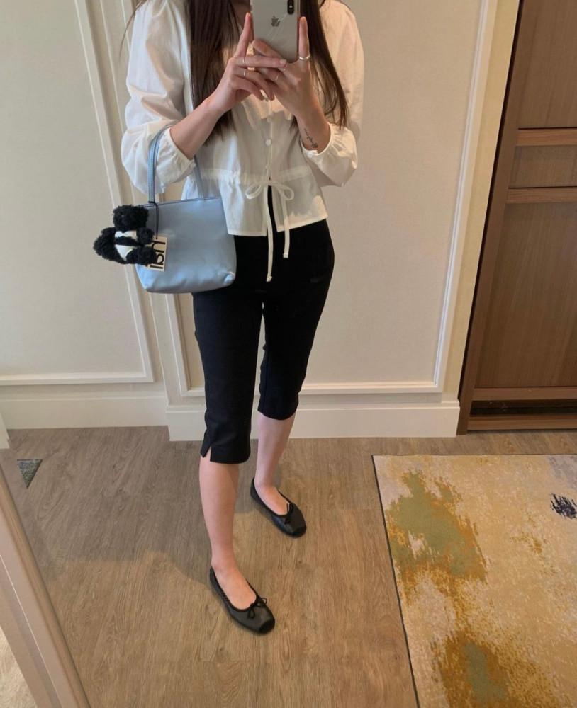 메모 6부 바이커 스판 코튼 팬츠