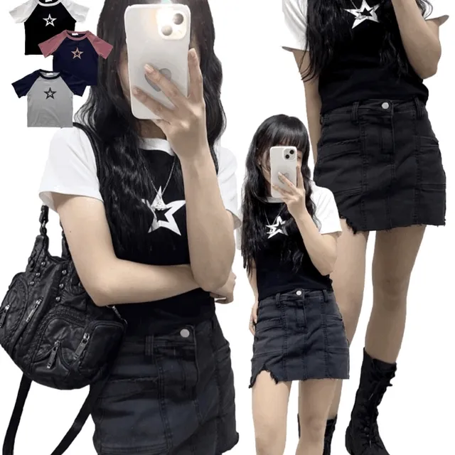 3일만* [y2k] star raglan crop sleeve t - 스타 별 나그랑 반팔 크롭티 여름티셔츠 반팔티 y2k 뉴진스 하이틴 스트릿 스타프린팅 스타티셔츠