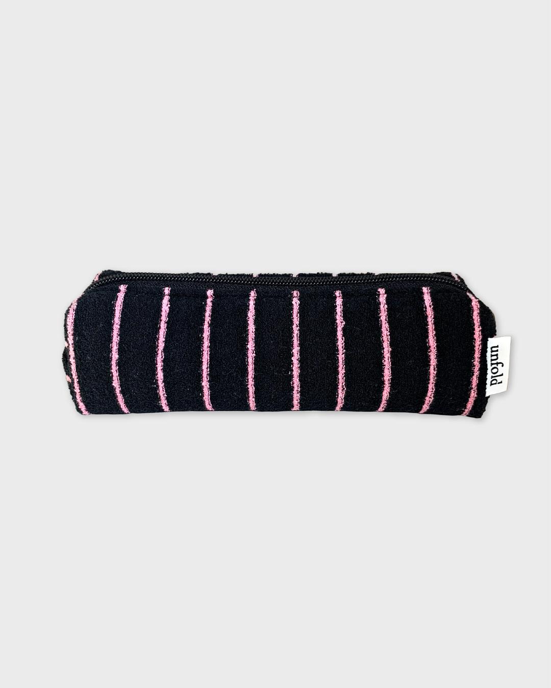 Stripe terry pencil pouch (black-pink)