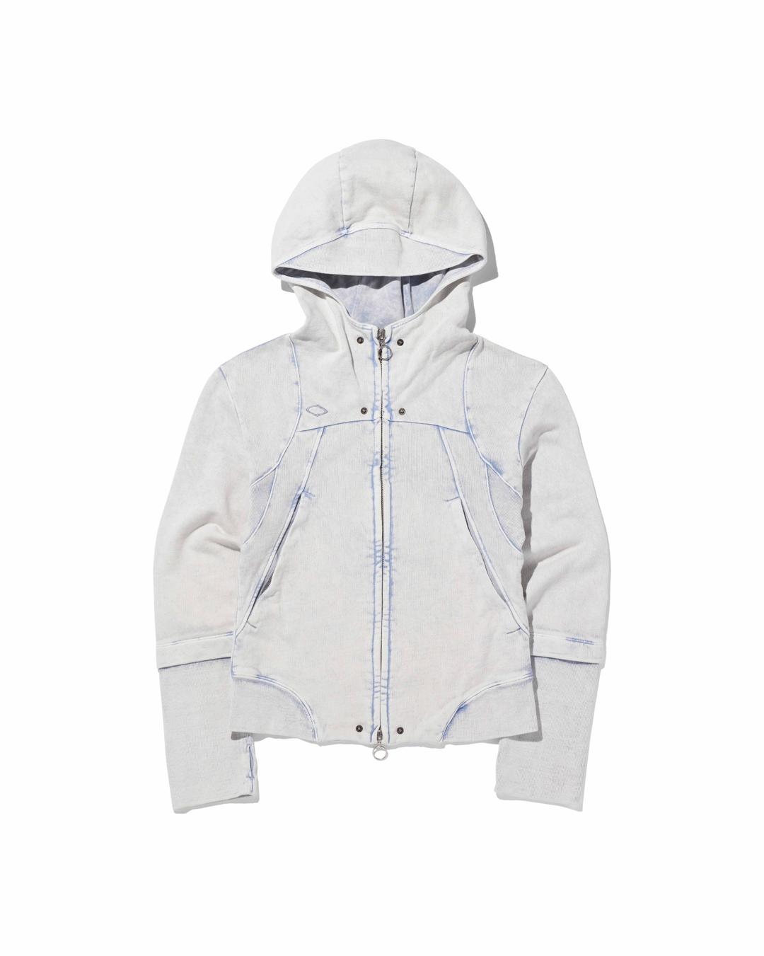 RHOMBUS PUNCHING HOODIE ZIP-UP_BLEACHED LIGHT BLUE