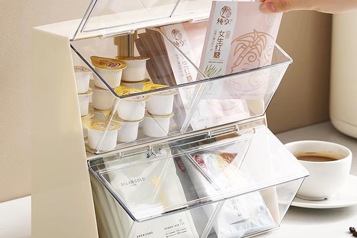 티백보관함 캡슐정리함 팬트리 주방 정리수납함 4구 칸막이