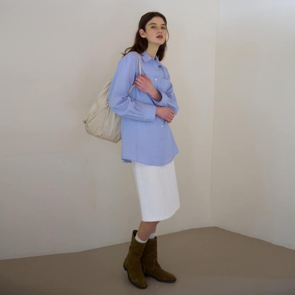 [3/19 예약배송][어나우트] PEPLUM STRIPE SHIRT SKY