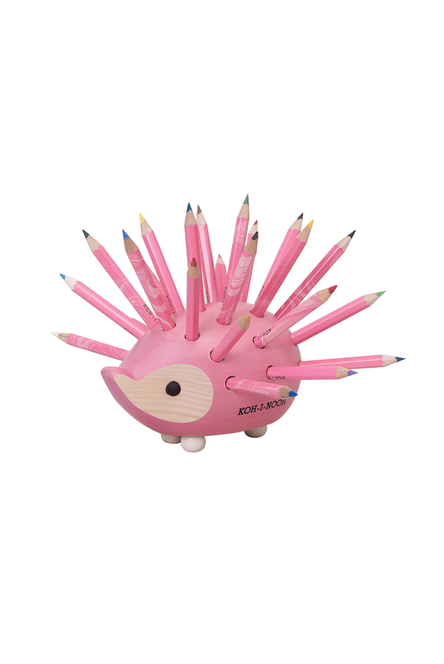 Small Wooden Hedgehog With Pencils - Pink