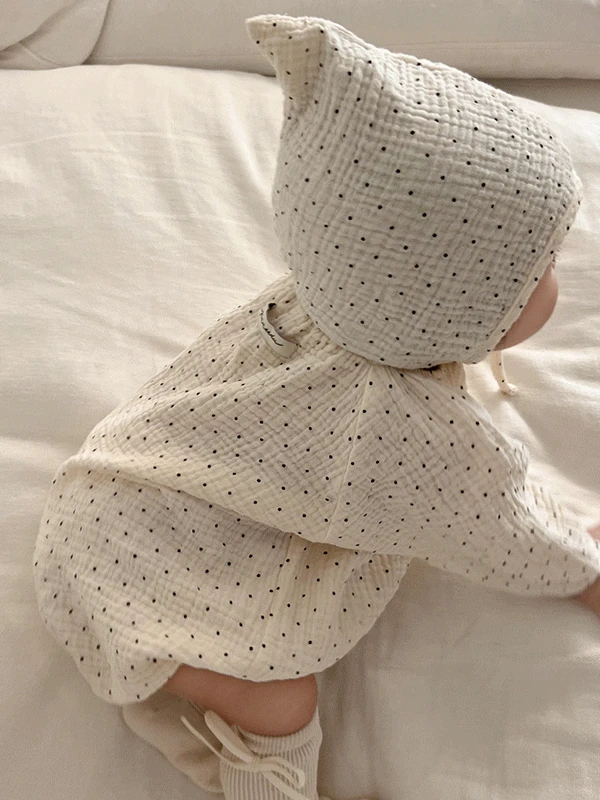 [☁코튼] Baby. J 도트 요루면 아기 바디수트 보넷 세트 2color, 2size