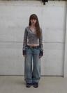 DRAPED NECK KNIT CARDIGAN (MELANGE GREY)