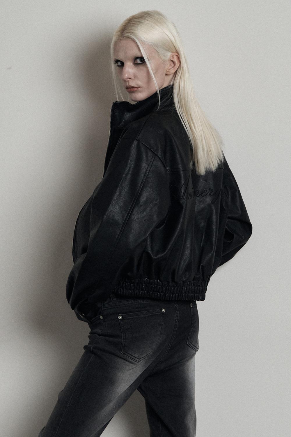 ECO LEATHER EM LOGO TWO WAY JACKET BLACK