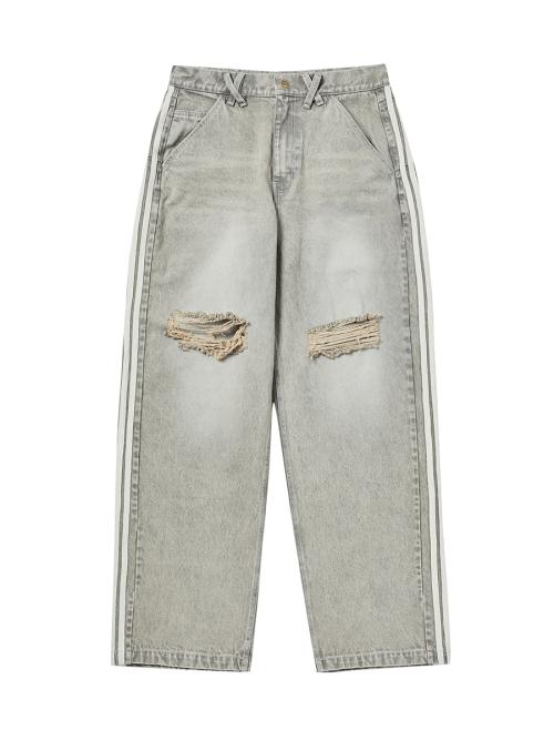 STRIPE TAPE DENIM PANTS BEIGE