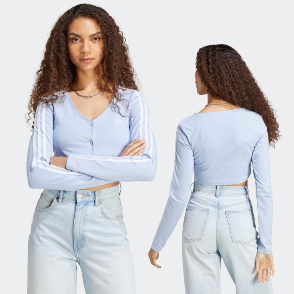 아디다스 오리지널 아디컬러 클래식 3-스트라이프 버튼 롱 슬리브 탑 하늘색 IC5474