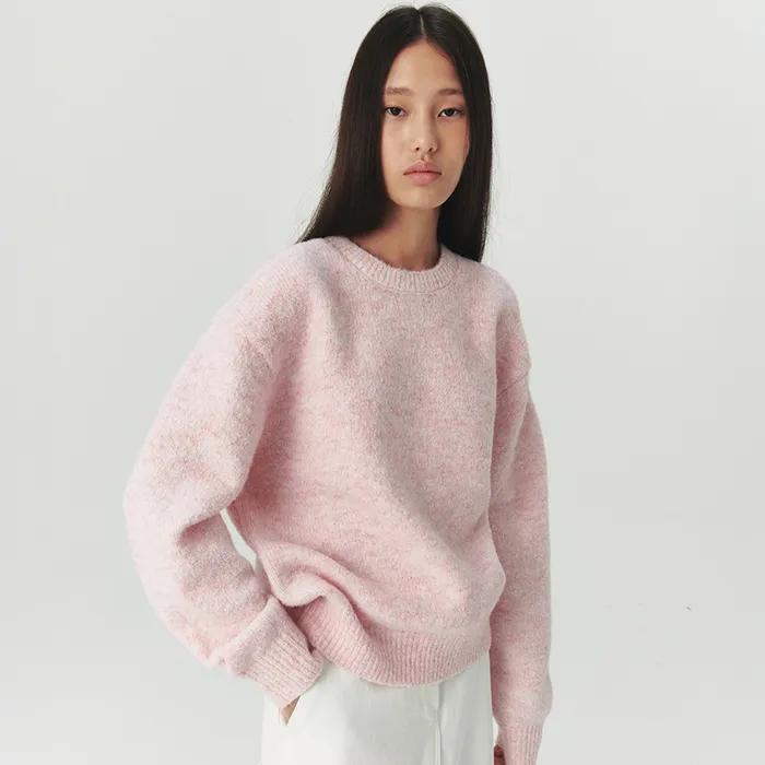 [8차] Pullover Round Wool Knit - Sherbet Pink