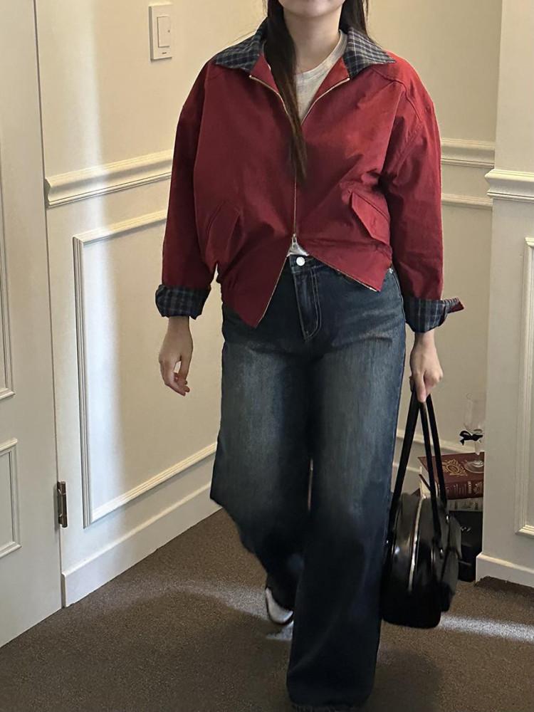 앤더 빈티지 체크 투웨이 오버핏 블루종 3col