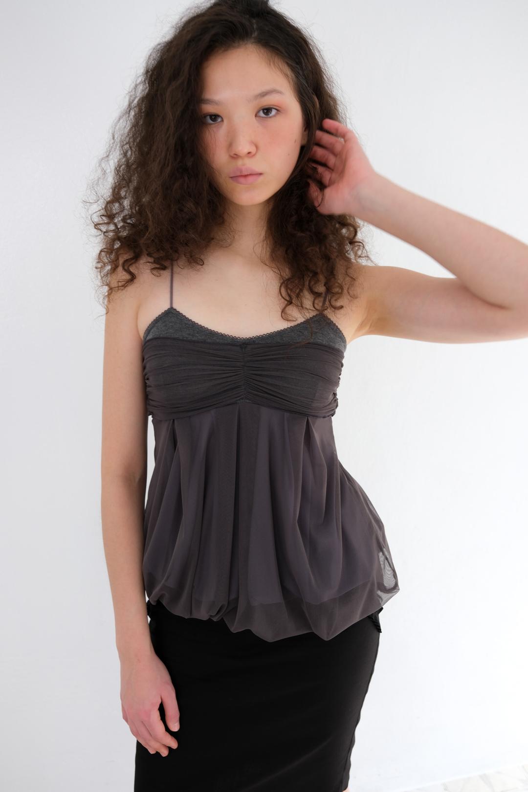 [3차 재입고] Mesh Fluff Mini Top *Stone Gray