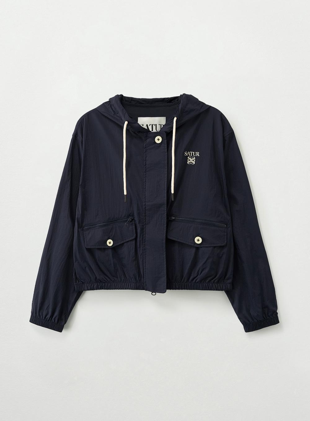 (W) Crop Hood Wind Jacket - Navy
