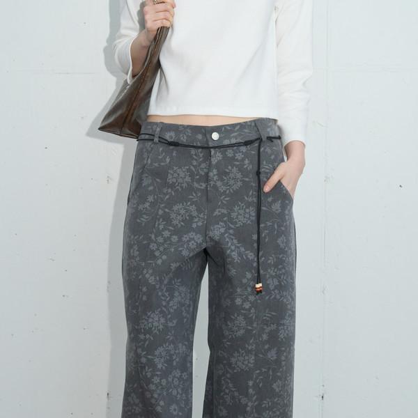 Floral Pattern Wide Cotton Pants (Charcoal/2size)