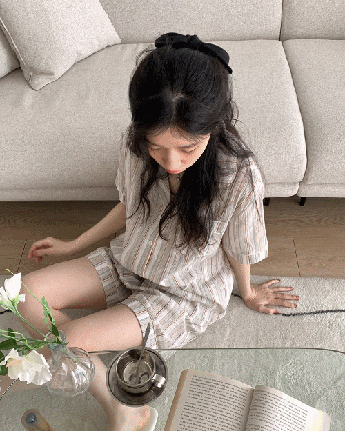 [unisex] 미스티 면 반팔 파자마 set - 2 size