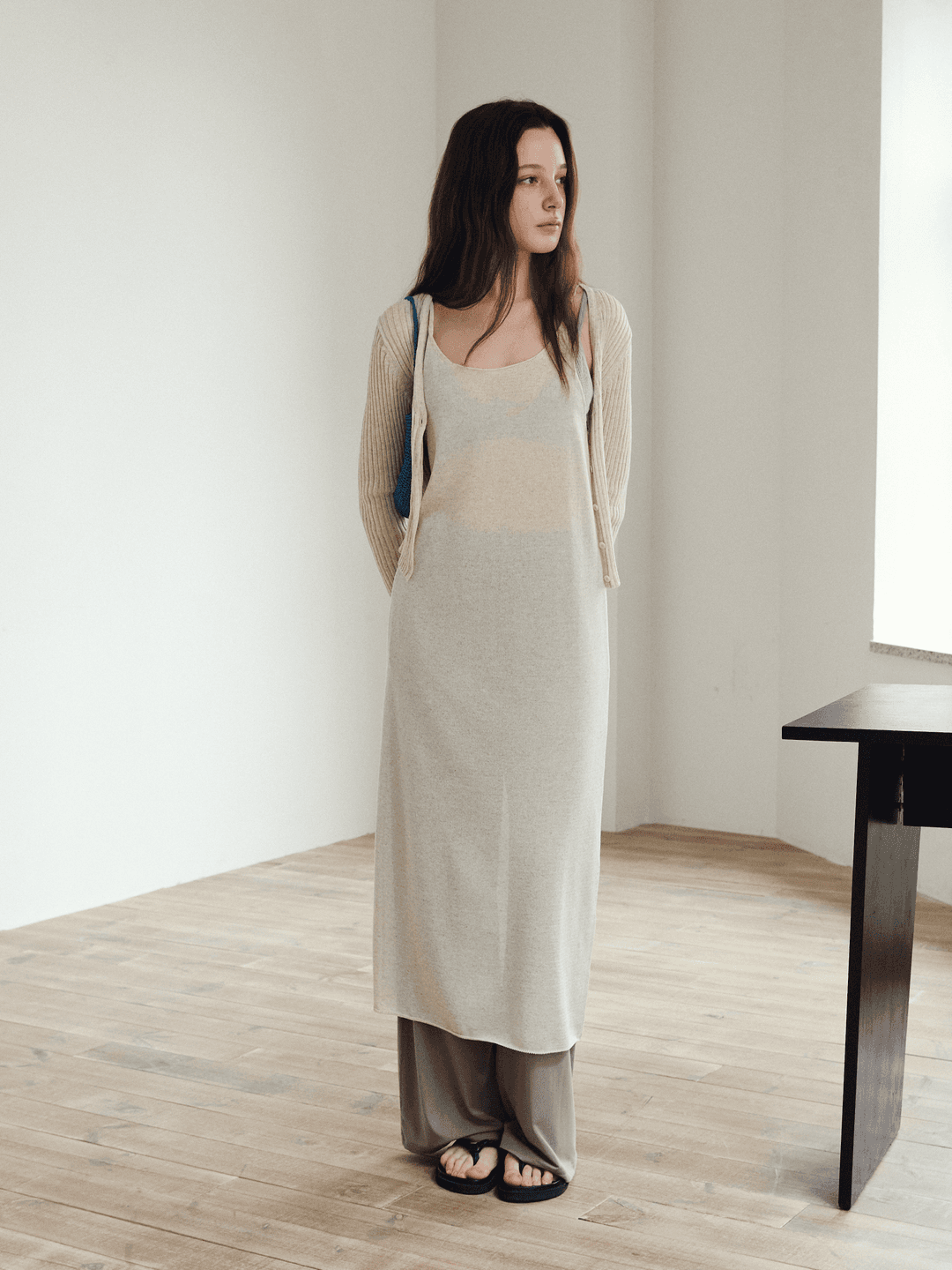 Silky Knit Dress - Beige